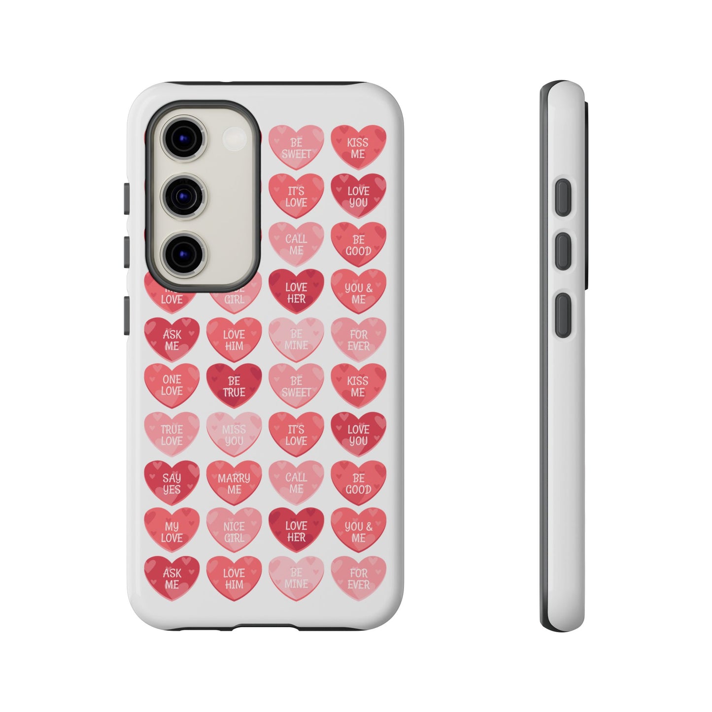 Phone Case — Pink Conversation Heart Pattern, Valentine’s Day Love Messages