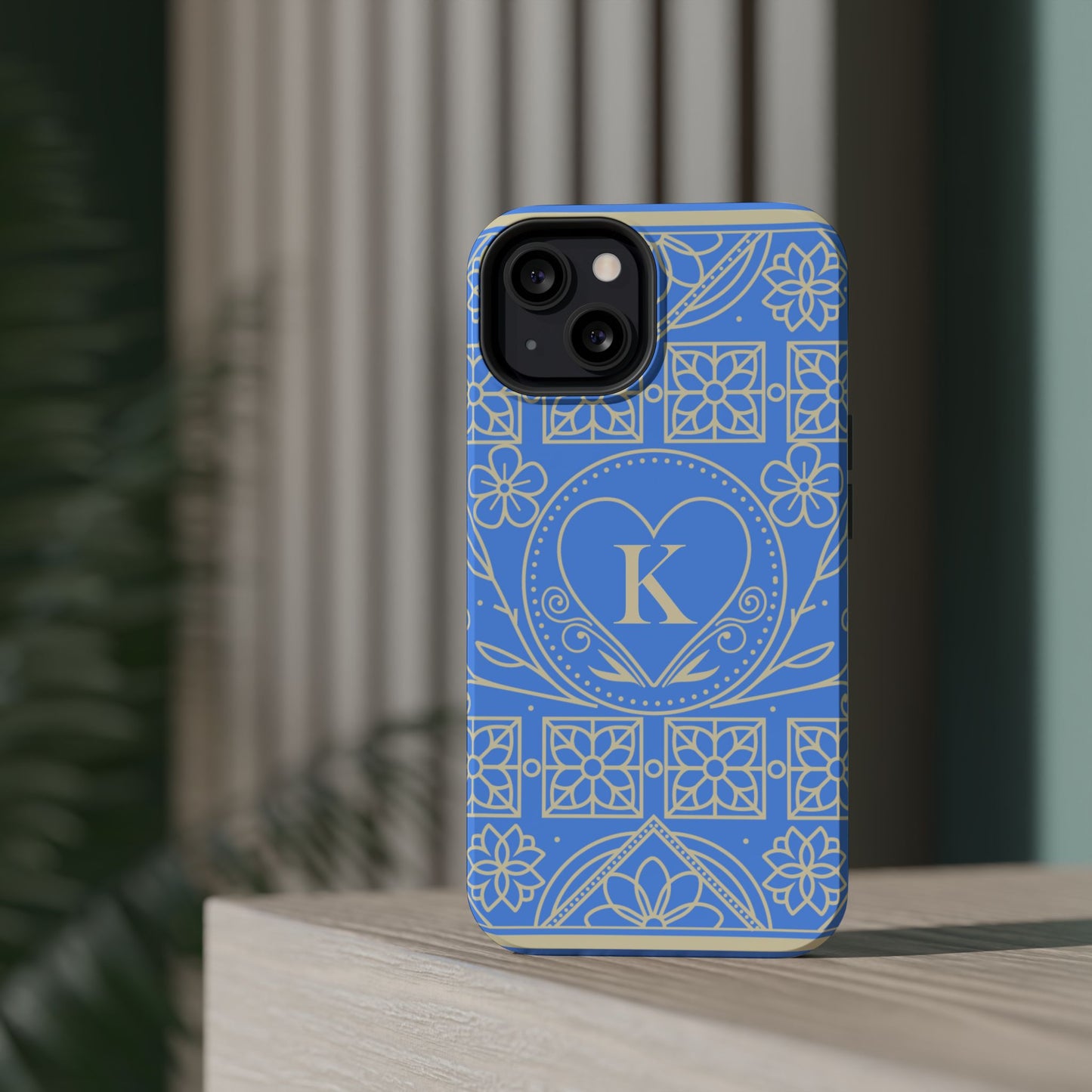 Monogram "K" Blue Floral Magnetic Phone Case — Impact-Resistant