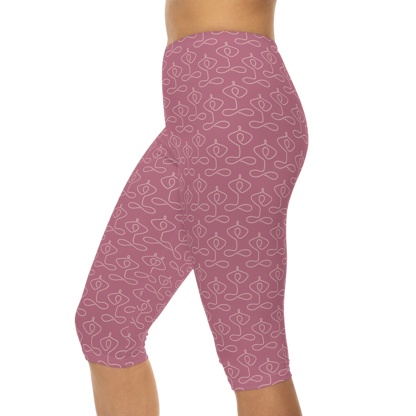 Pink Lotus Pattern Capri Leggings —Yoga Activewear