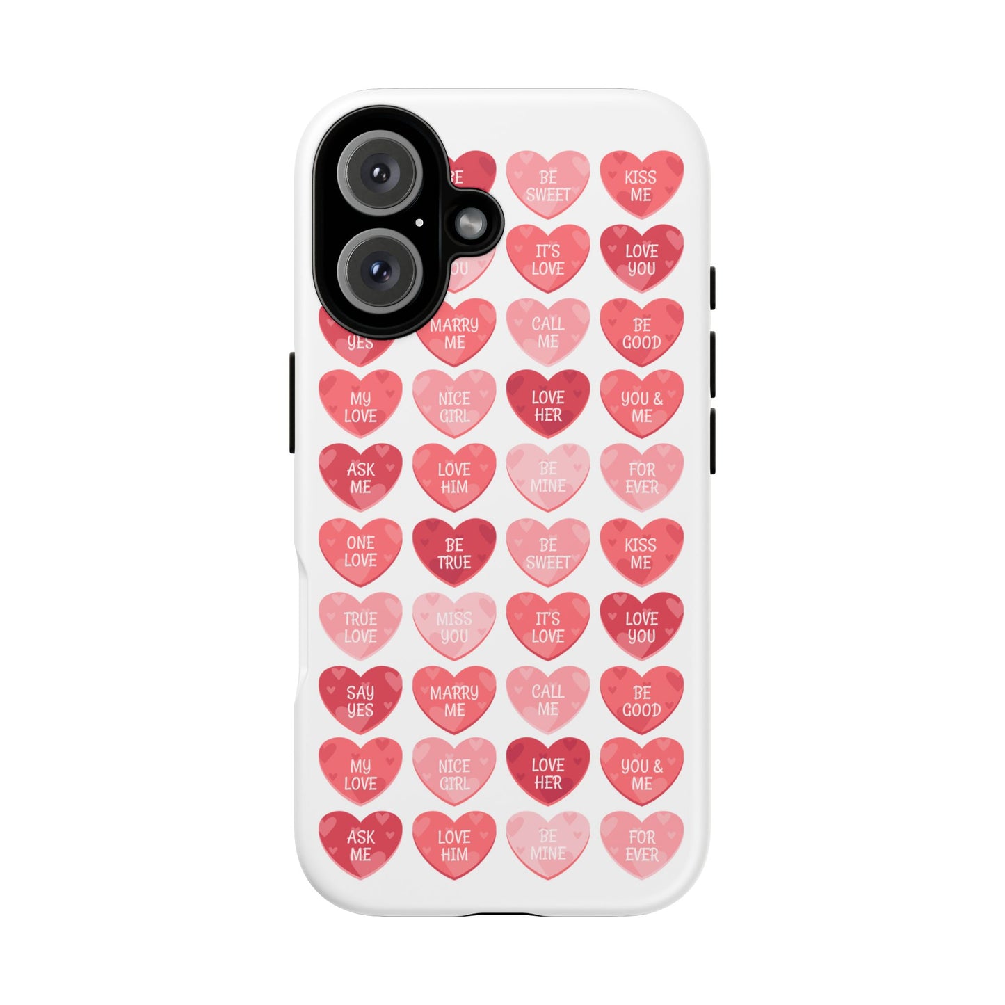 Phone Case — Pink Conversation Heart Pattern, Valentine’s Day Love Messages