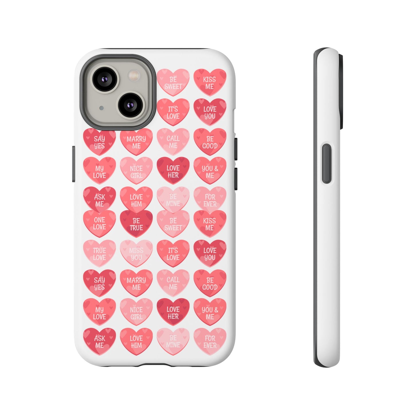 Phone Case — Pink Conversation Heart Pattern, Valentine’s Day Love Messages