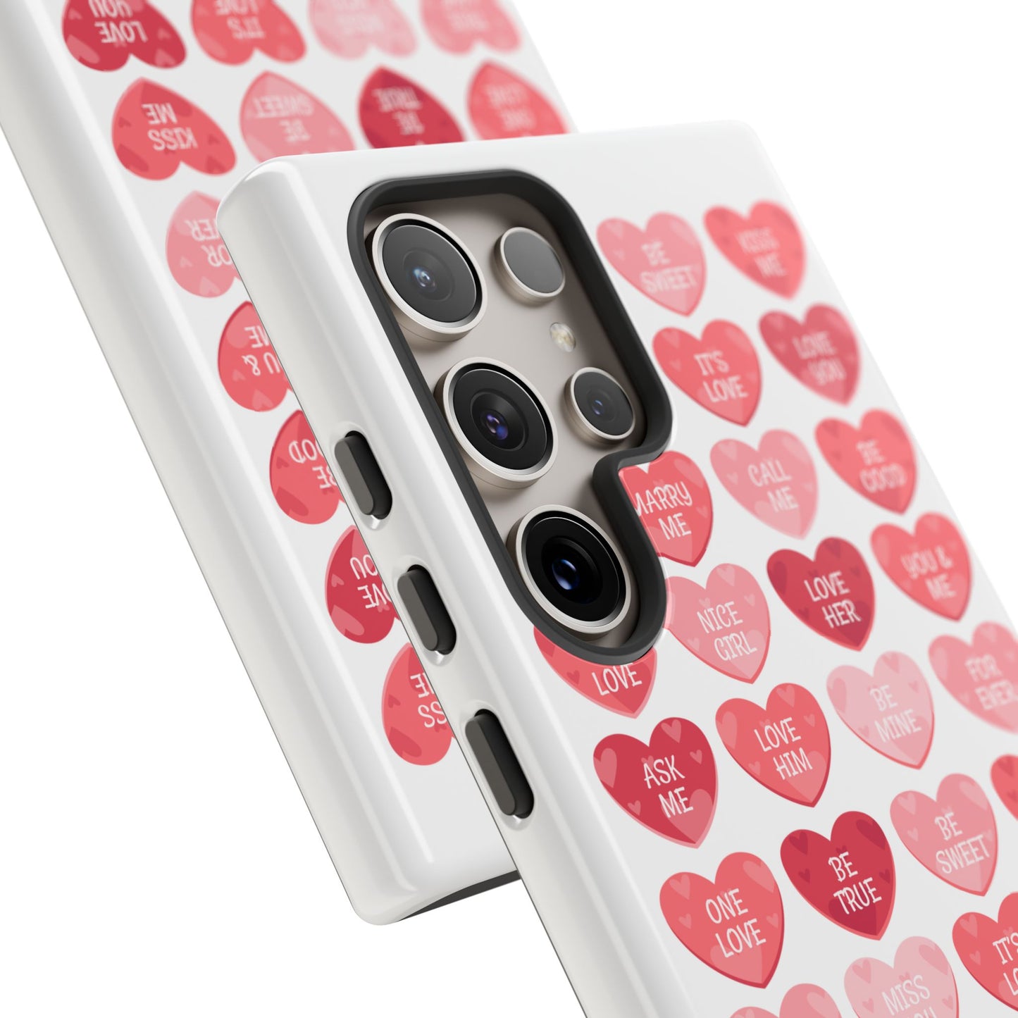 Phone Case — Pink Conversation Heart Pattern, Valentine’s Day Love Messages