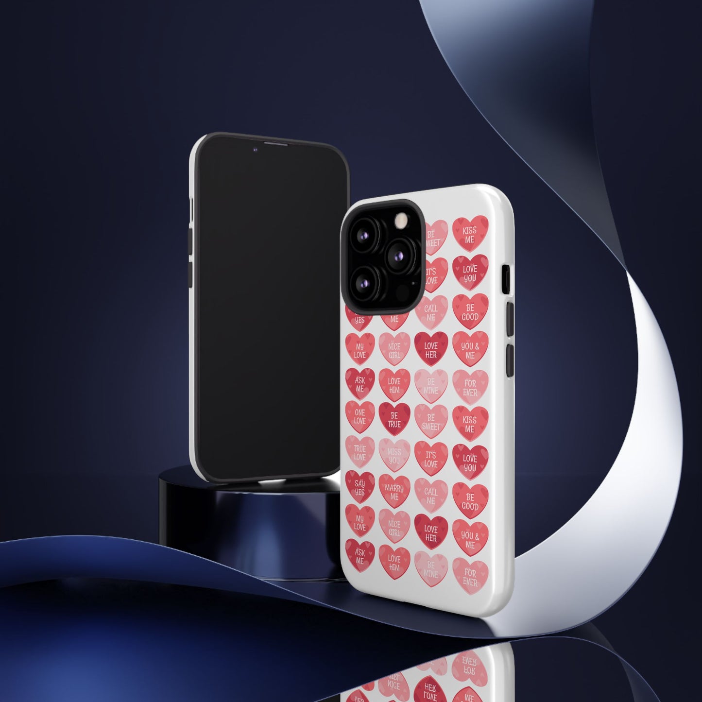 Phone Case — Pink Conversation Heart Pattern, Valentine’s Day Love Messages