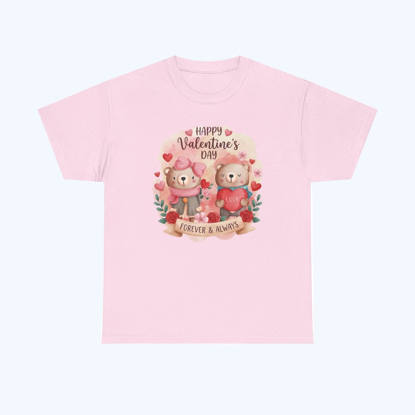 Valentine's Day Cute Teddy Couple T-Shirt — "Forever & Always" Cotton Tee