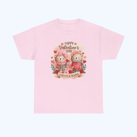 Valentine's Day Cute Teddy Couple T-Shirt — "Forever & Always" Cotton Tee