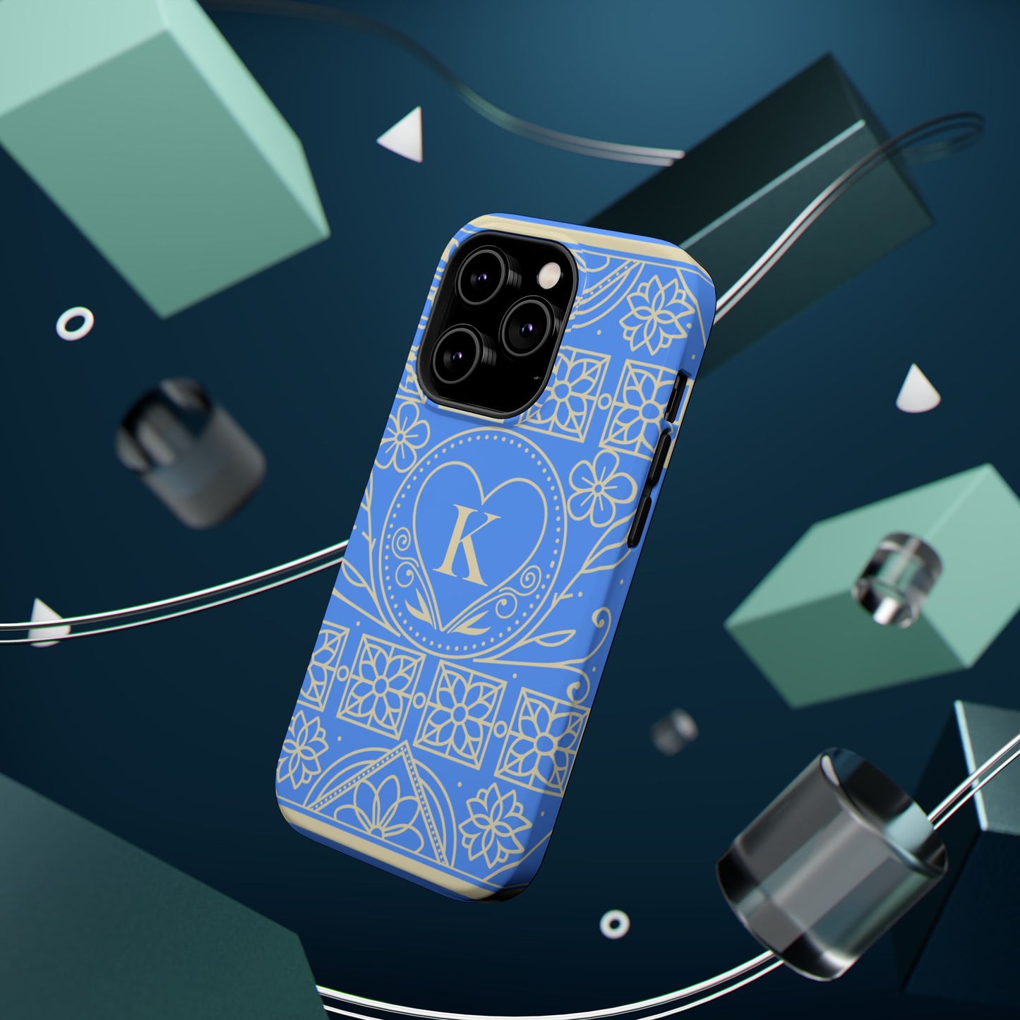 Monogram "K" Blue Floral Magnetic Phone Case — Impact-Resistant