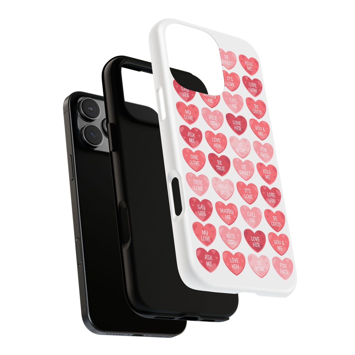 Phone Case — Pink Conversation Heart Pattern, Valentine’s Day Love Messages