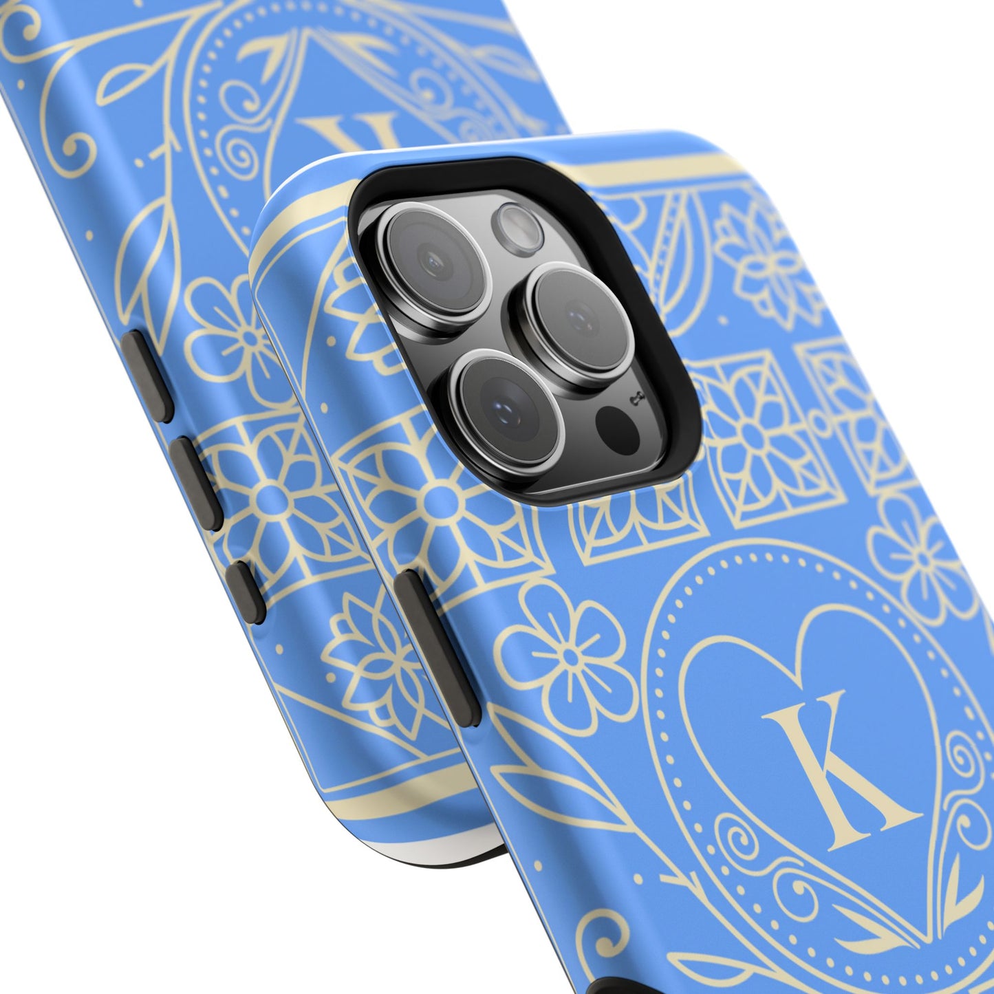 Monogram "K" Blue Floral Magnetic Phone Case — Impact-Resistant