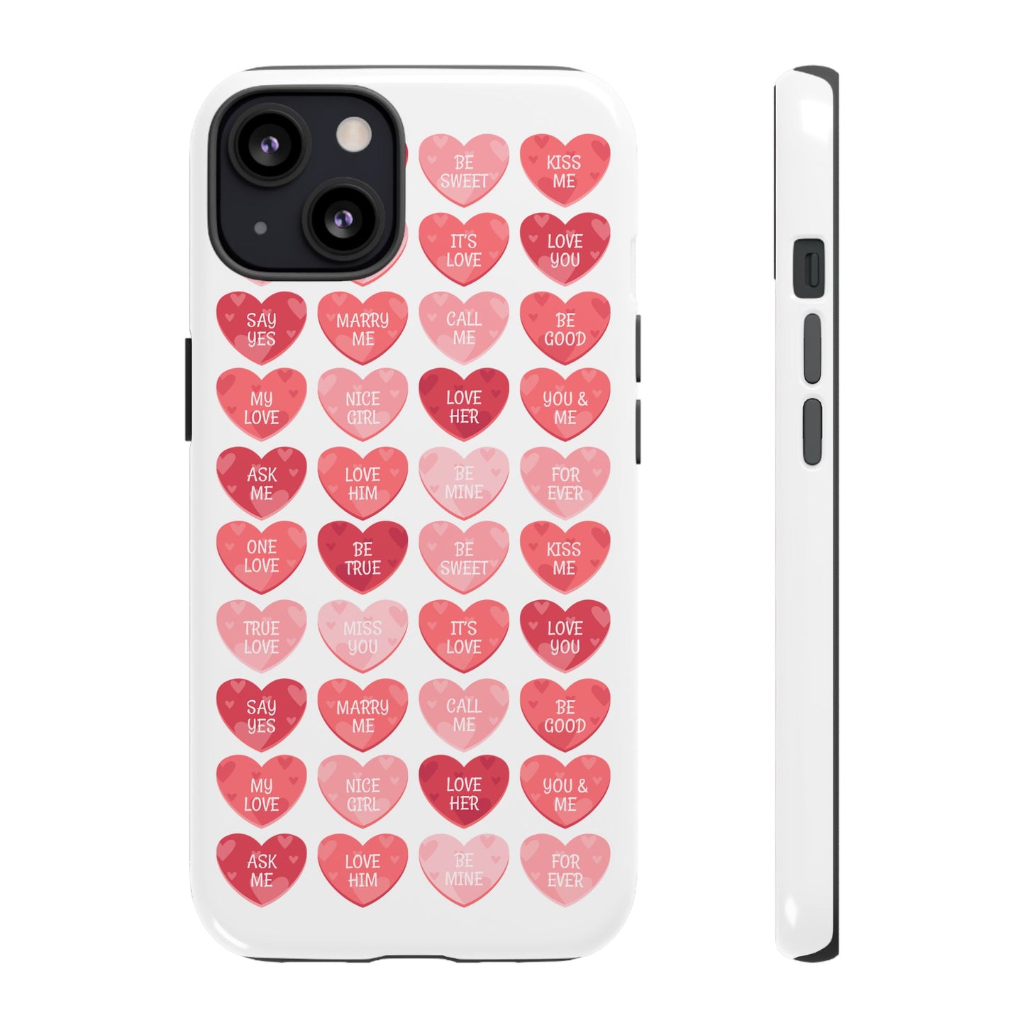 Phone Case — Pink Conversation Heart Pattern, Valentine’s Day Love Messages