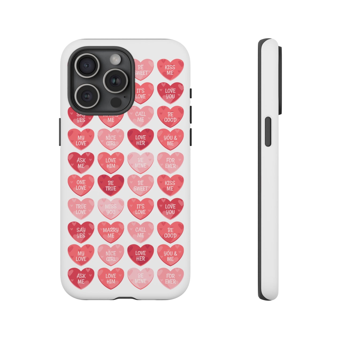 Phone Case — Pink Conversation Heart Pattern, Valentine’s Day Love Messages
