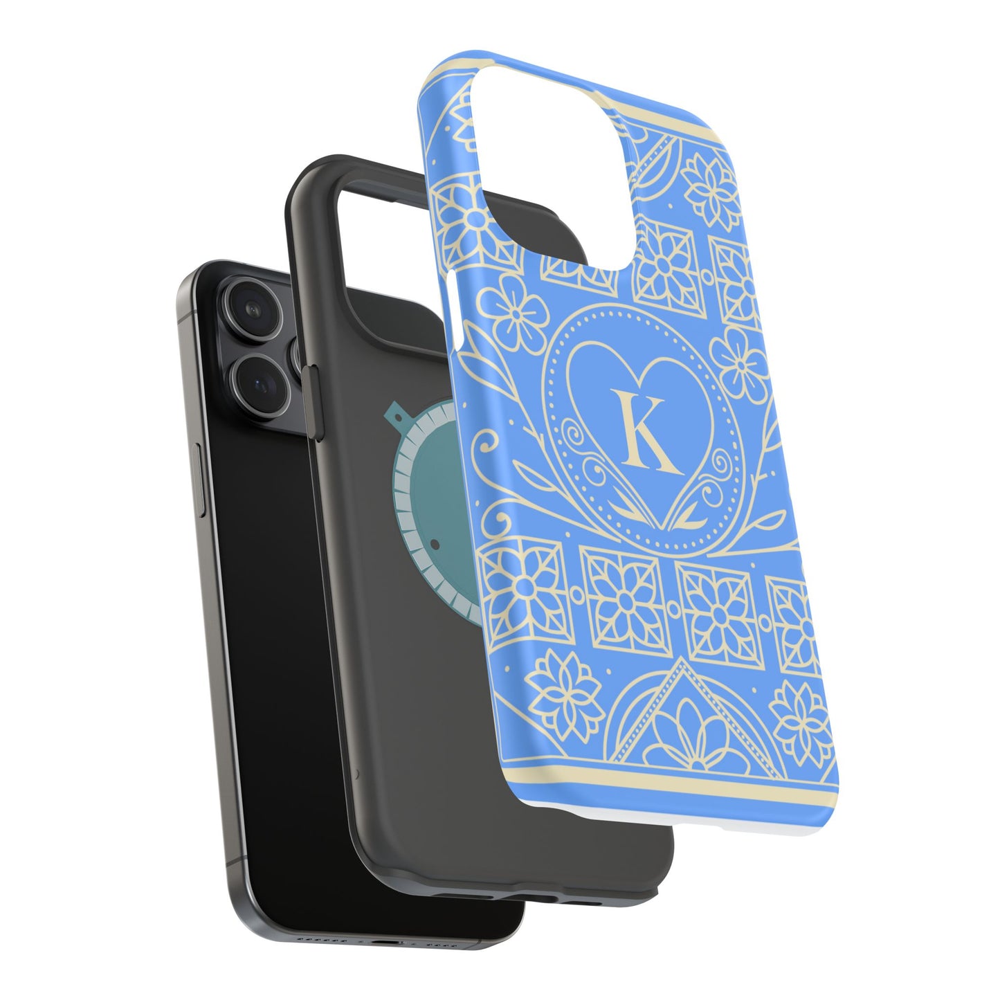 Monogram "K" Blue Floral Magnetic Phone Case — Impact-Resistant