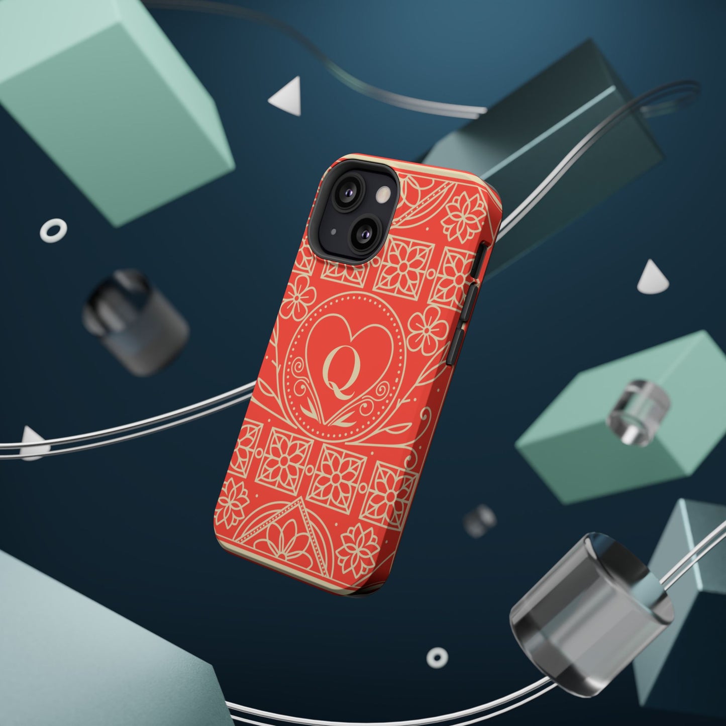 Heart Pattern Magnetic Impact Phone Case — Protective Wallet-Ready iPhone Cover