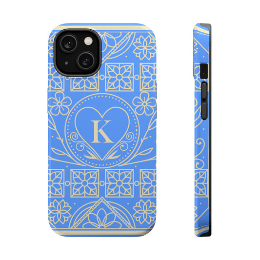 Monogram "K" Blue Floral Magnetic Phone Case — Impact-Resistant