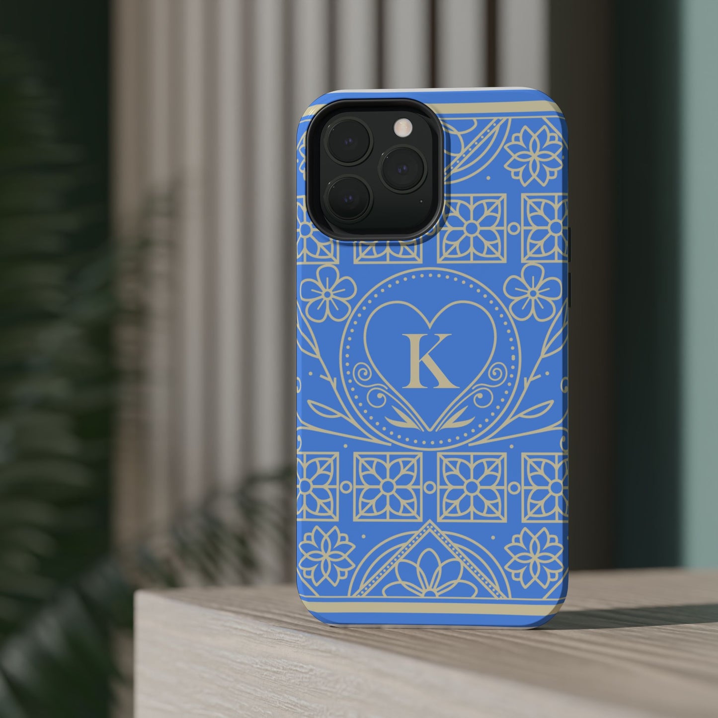 Monogram "K" Blue Floral Magnetic Phone Case — Impact-Resistant
