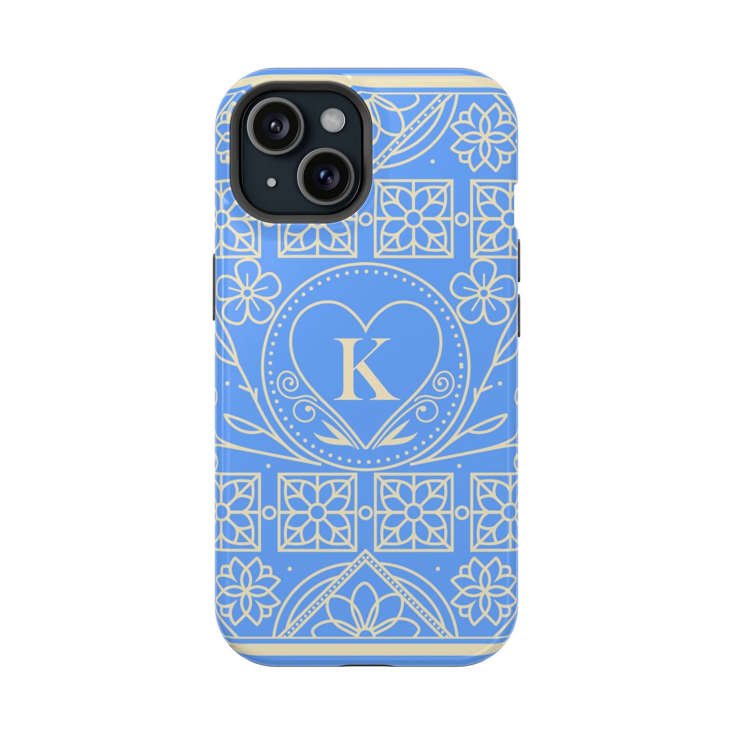 Monogram "K" Blue Floral Magnetic Phone Case — Impact-Resistant