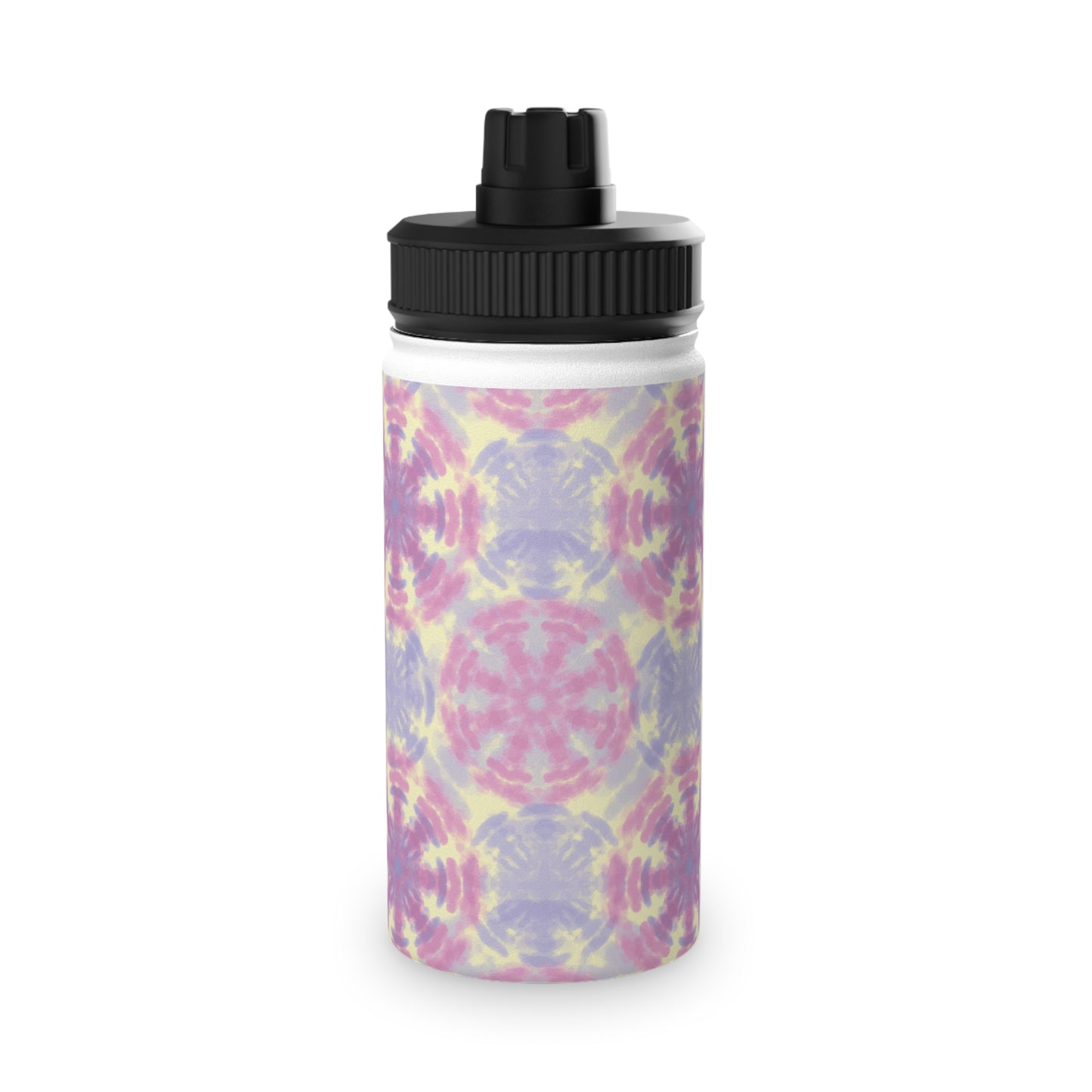 Tie-Dye Pastel Stainless Steel Water Bottle — Sports Lid, Pink & Lavender Kaleidoscope