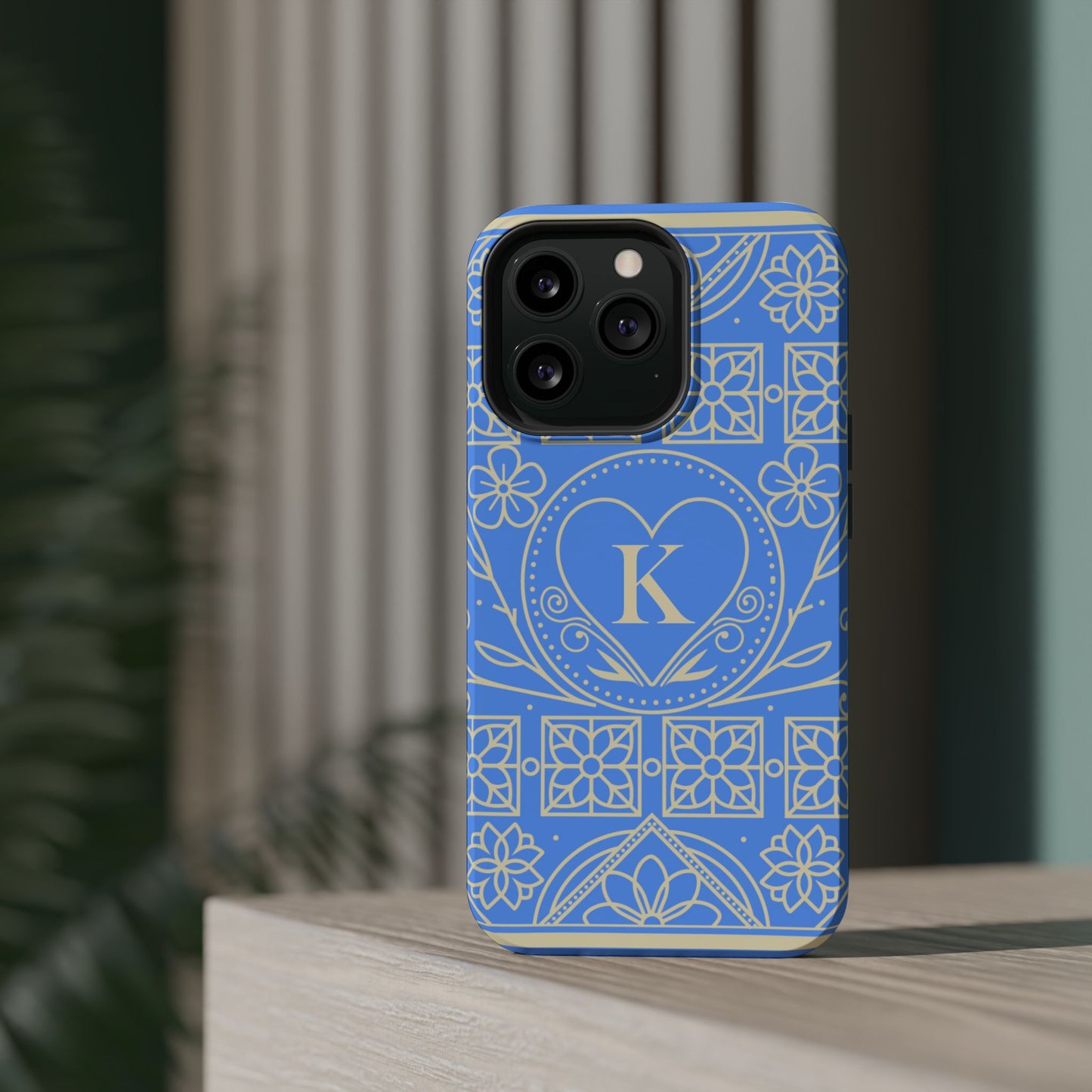Monogram "K" Blue Floral Magnetic Phone Case — Impact-Resistant
