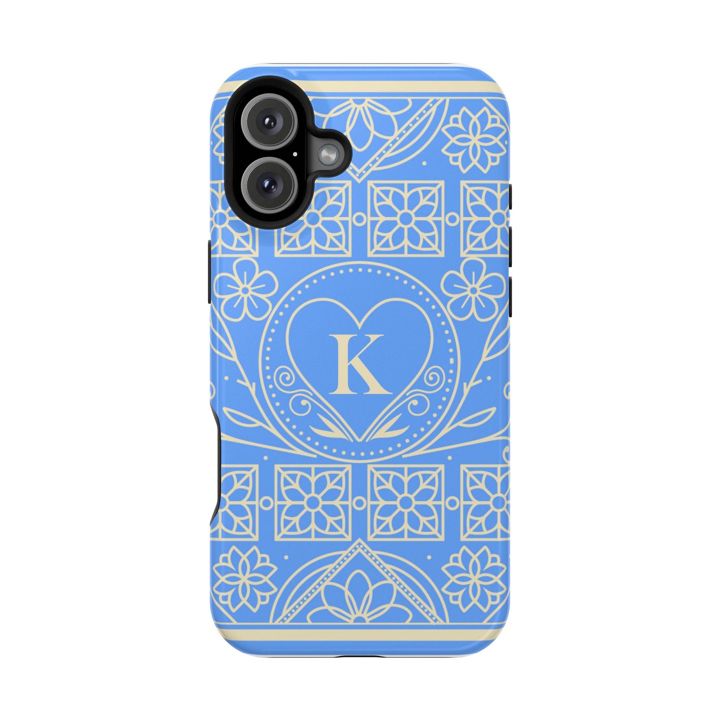 Monogram "K" Blue Floral Magnetic Phone Case — Impact-Resistant