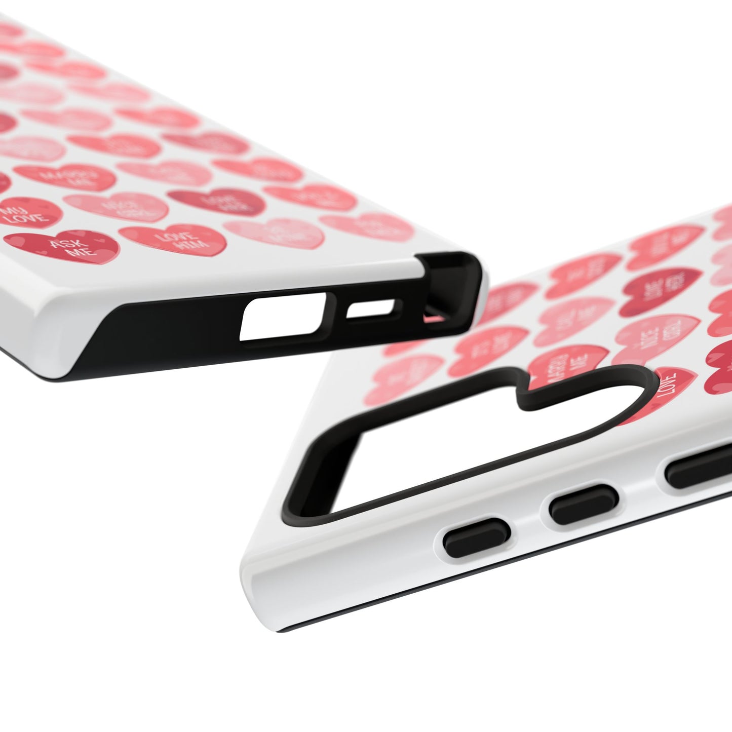 Phone Case — Pink Conversation Heart Pattern, Valentine’s Day Love Messages