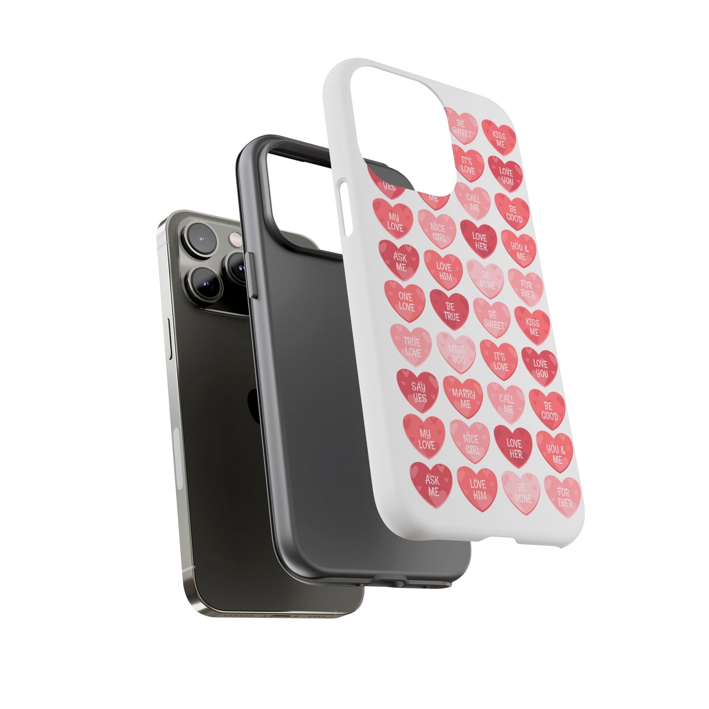 Phone Case — Pink Conversation Heart Pattern, Valentine’s Day Love Messages