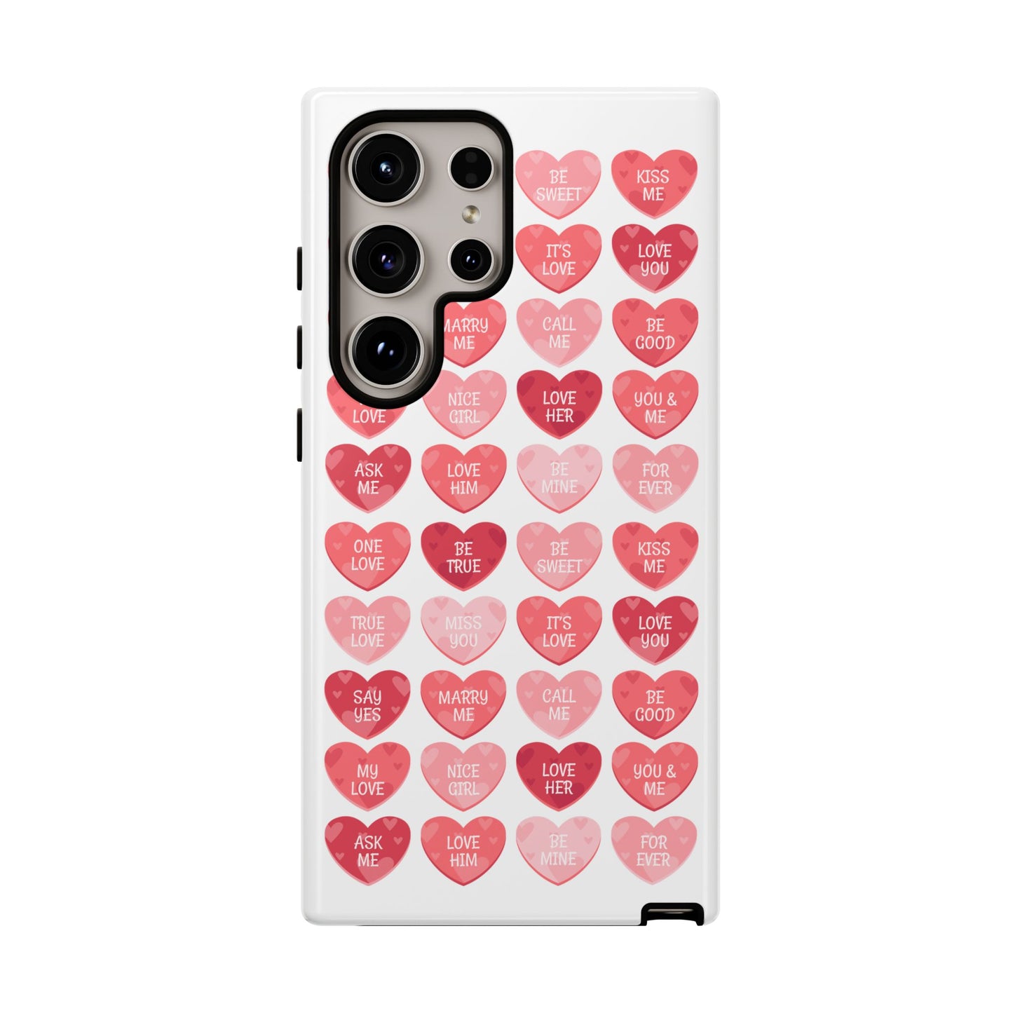 Phone Case — Pink Conversation Heart Pattern, Valentine’s Day Love Messages
