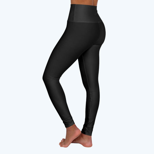 High-Waist Yoga Leggings — Black All-Over-Print Comfort