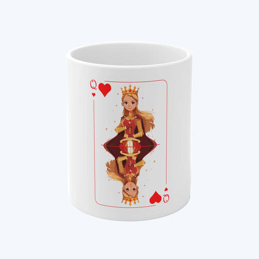 Queen of Hearts Playing Card Mug — Cute Royalty Coffee Cup (11 oz)