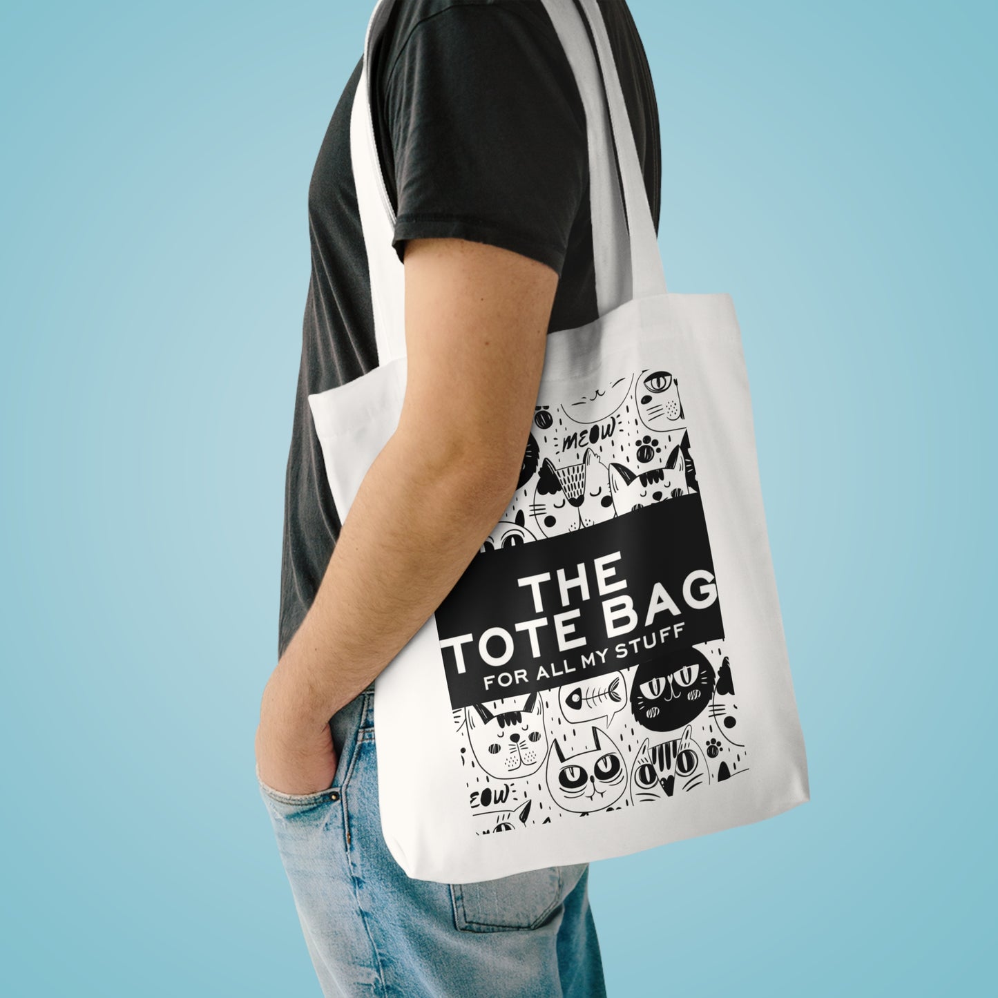 Playful Cat-Themed Cotton Tote Bag