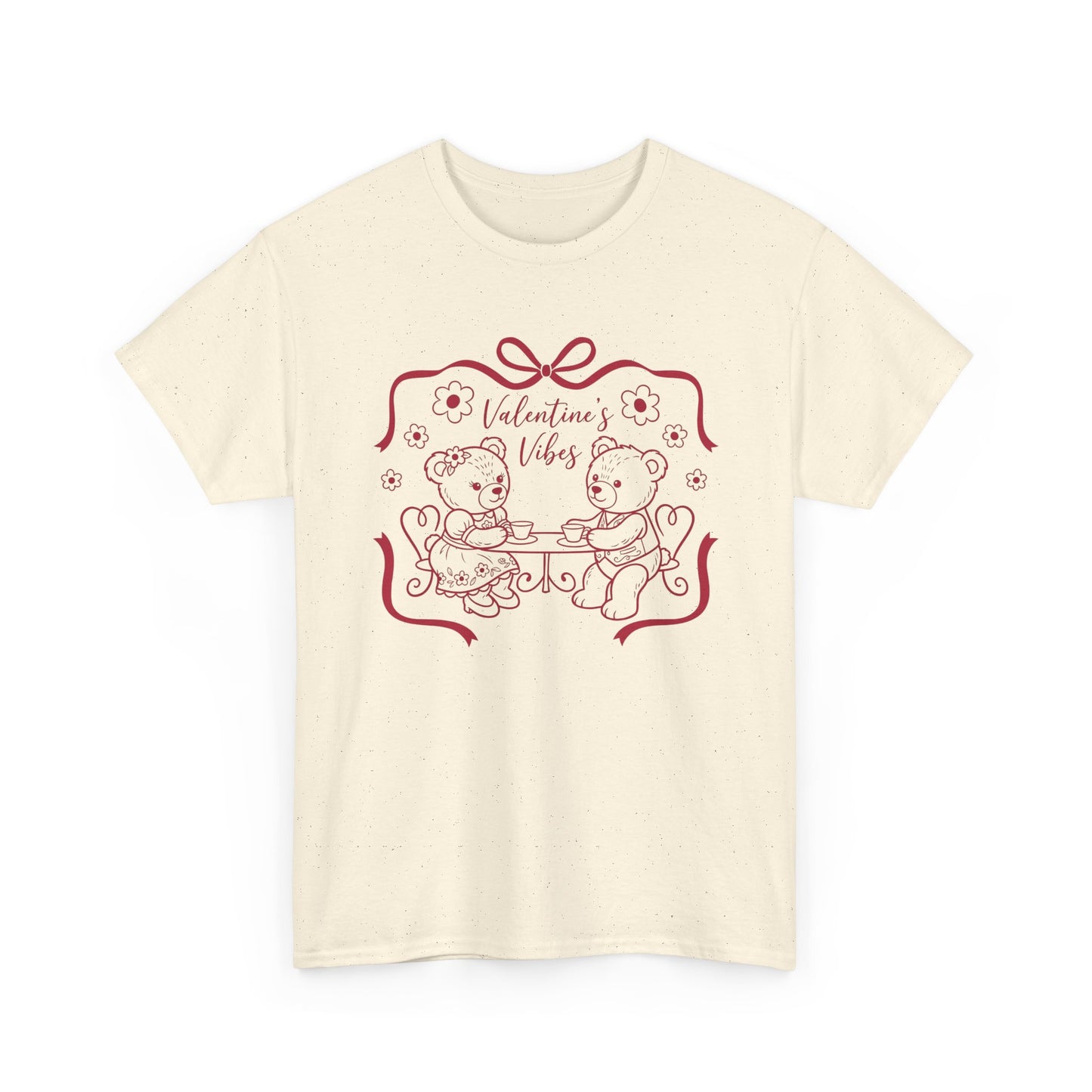 Valentine's Day Bear Couples Tee – 'Valentine's Vibes' Cute Heart Design