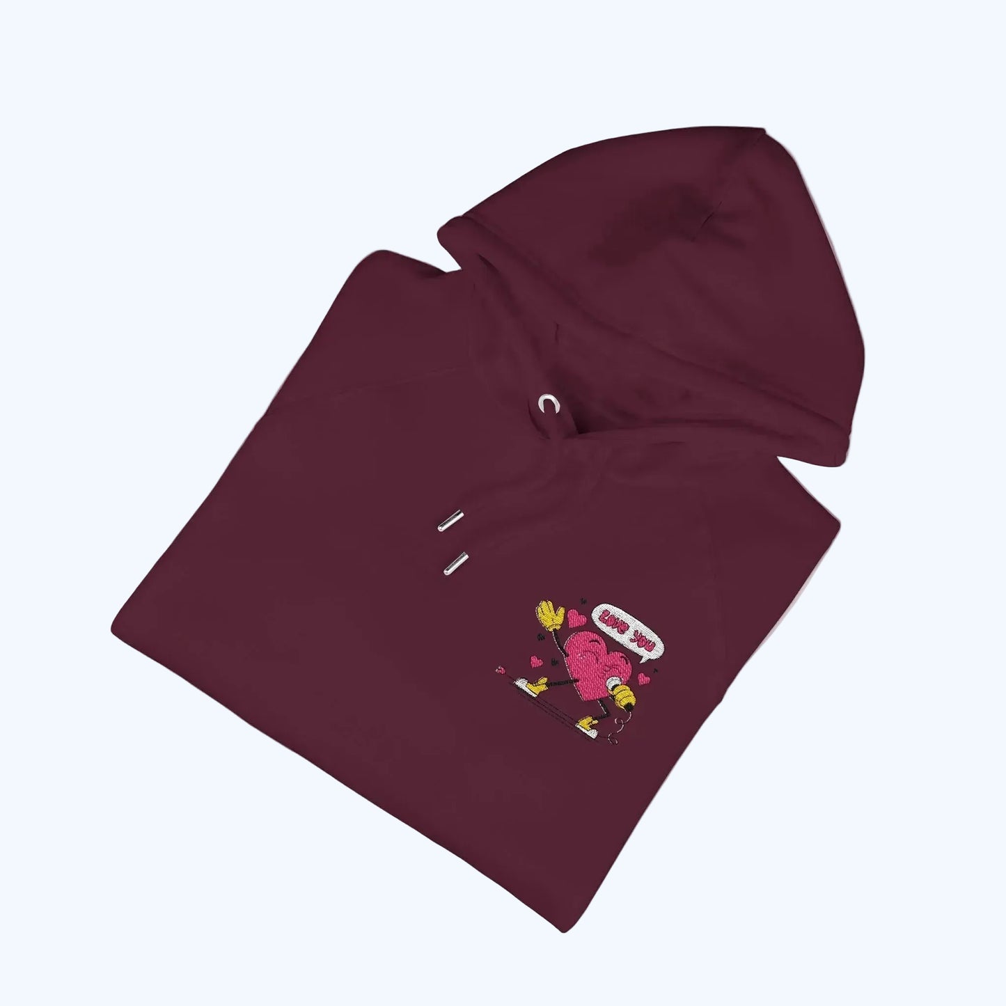 Embroidered Heart & Stars Hoodie — Cute Floral Chest Patch, Eco Raglan Sweatshirt