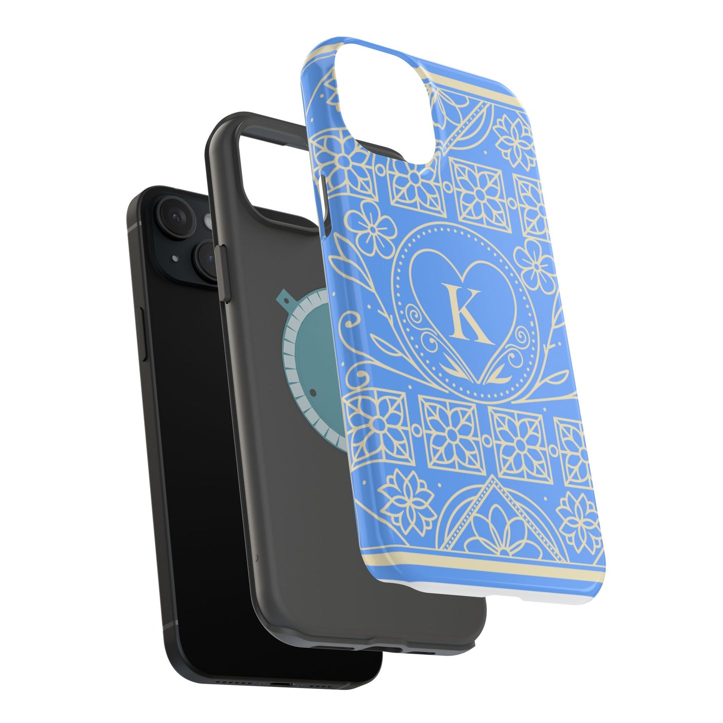 Monogram "K" Blue Floral Magnetic Phone Case — Impact-Resistant