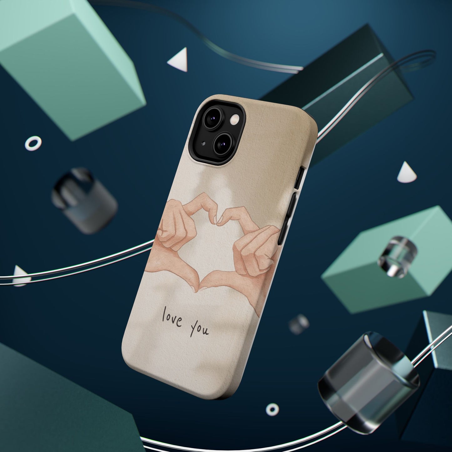Phone Case — Hands Forming Heart with “love you” Romantic Protective Cover