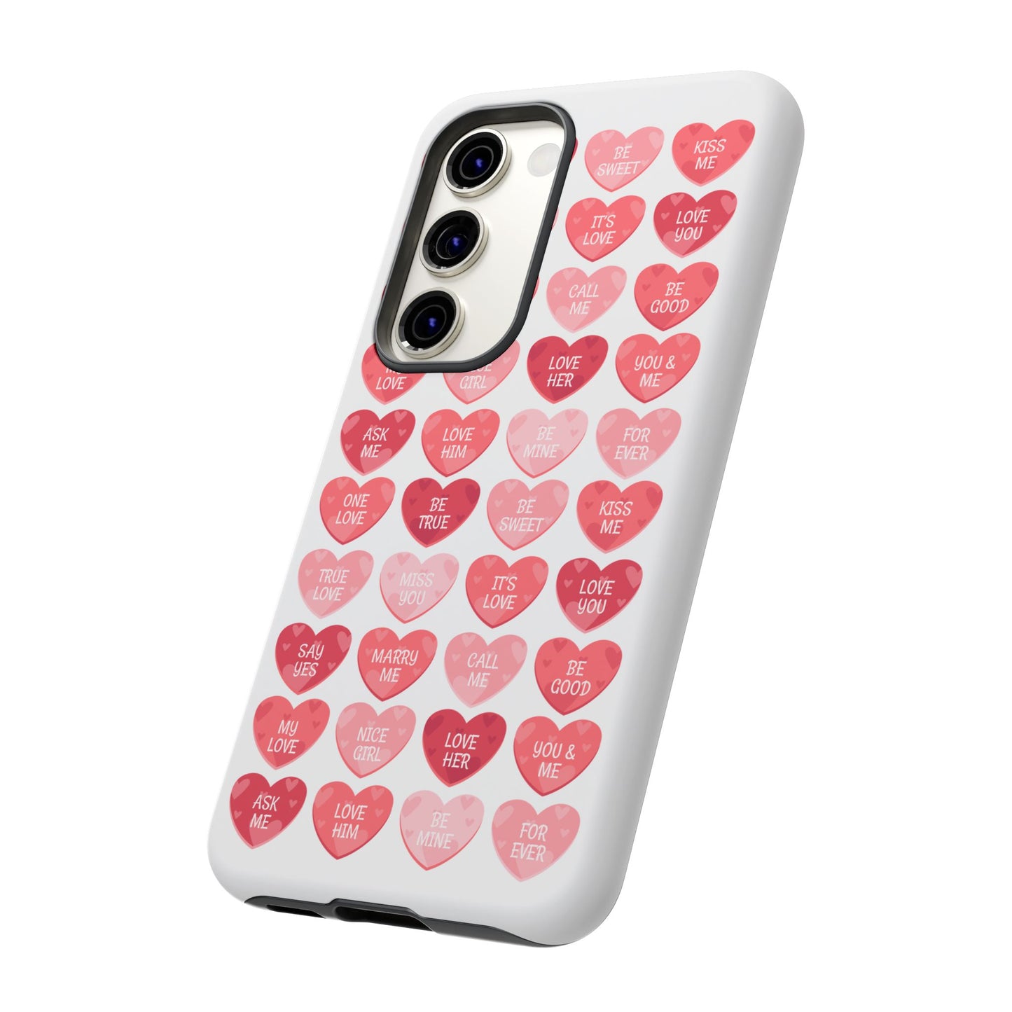 Phone Case — Pink Conversation Heart Pattern, Valentine’s Day Love Messages