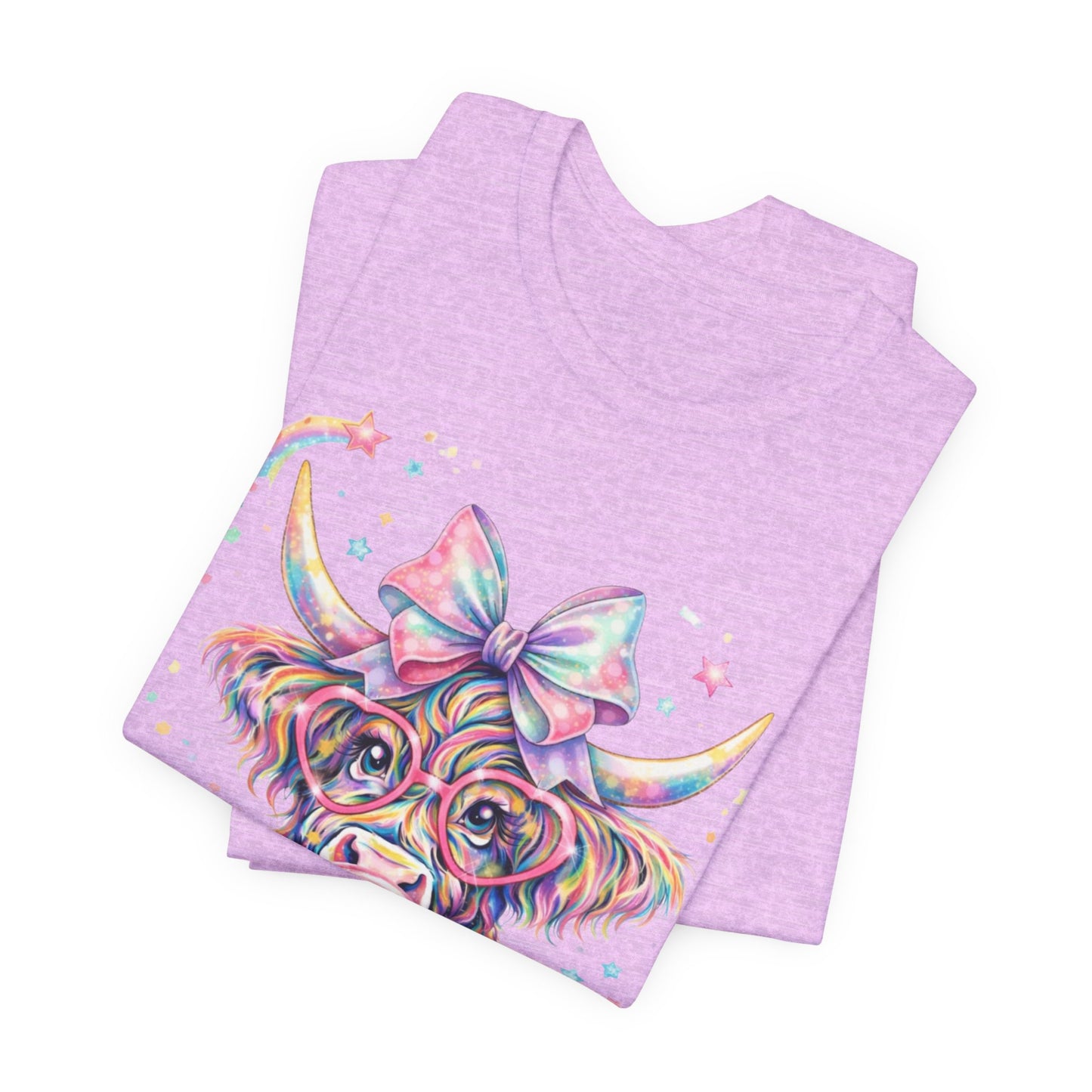 Cute Colorful Cow Tee – Bubblegum Cow with Bow Graphic T-Shirt