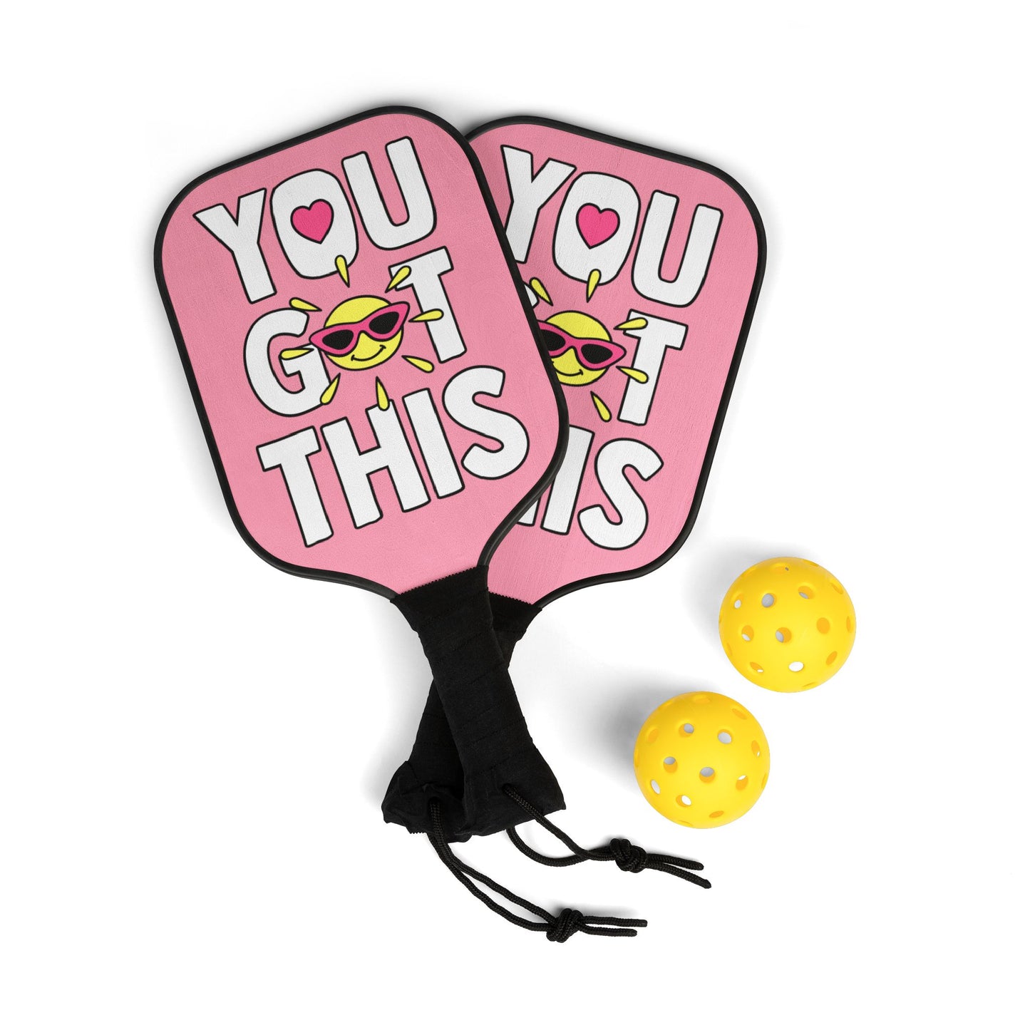 Pickleball Paddle Set - "You Got This" Pink Motivational Design (2 Pack with Balls)