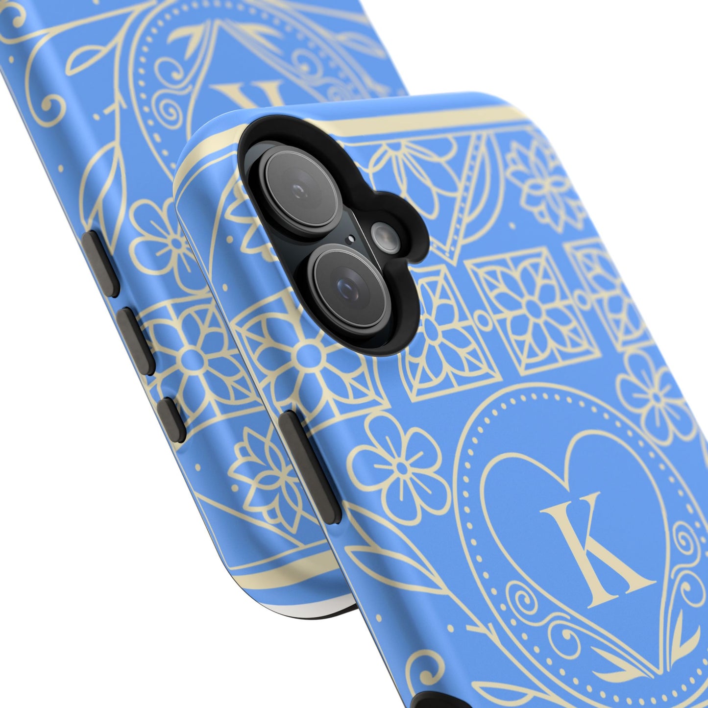 Monogram "K" Blue Floral Magnetic Phone Case — Impact-Resistant