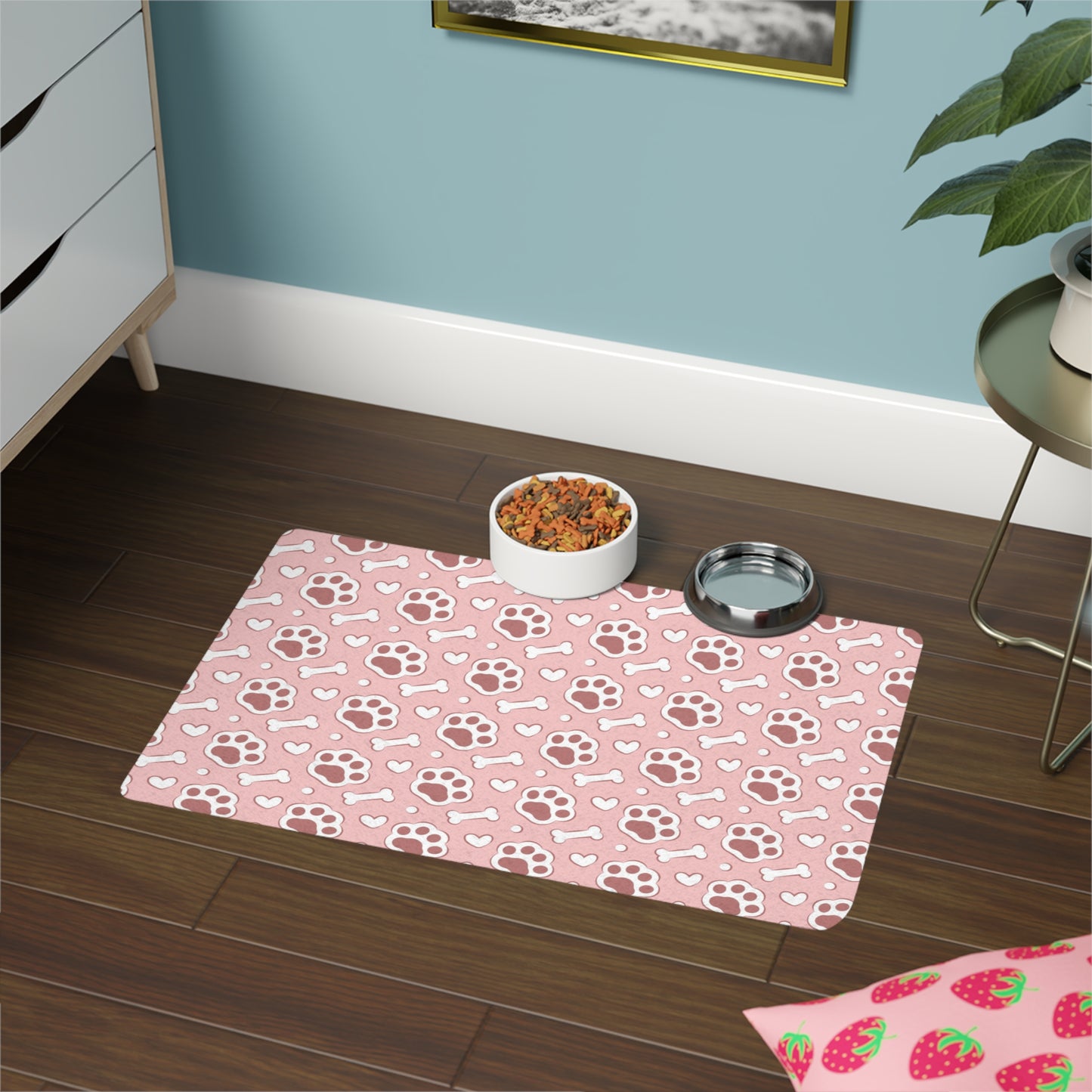 Cute Pet Food Mat with Paw Print and Bone Design - 12x18