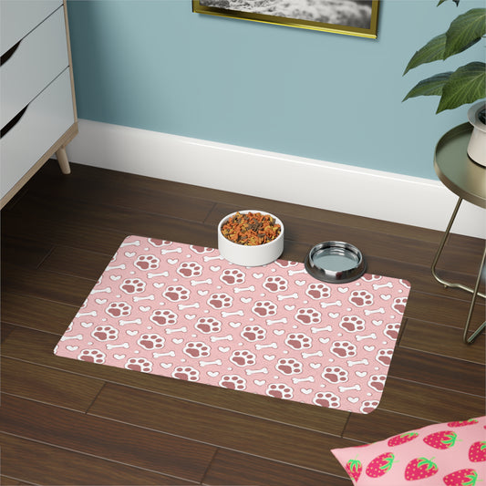 Cute Pet Food Mat with Paw Print and Bone Design - 12x18