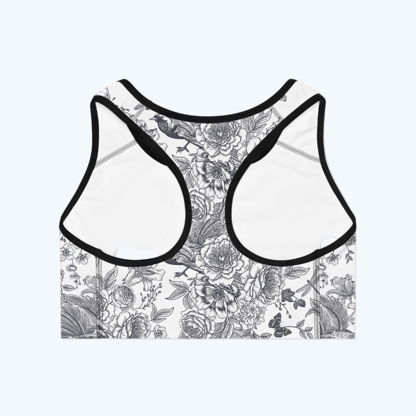 Floral Sketch Sports Bra — Monochrome Botanical Racerback