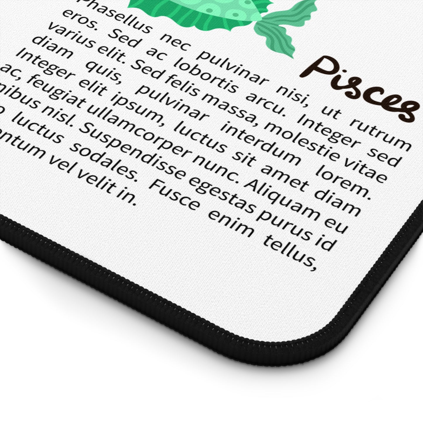 Pisces Desk Mat — Cute Green Fish Zodiac Mouse Pad