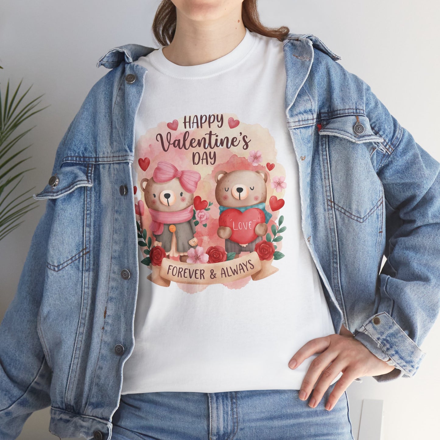 Valentine's Day Cute Teddy Couple T-Shirt — "Forever & Always" Cotton Tee