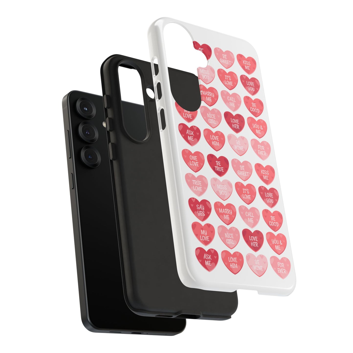 Phone Case — Pink Conversation Heart Pattern, Valentine’s Day Love Messages