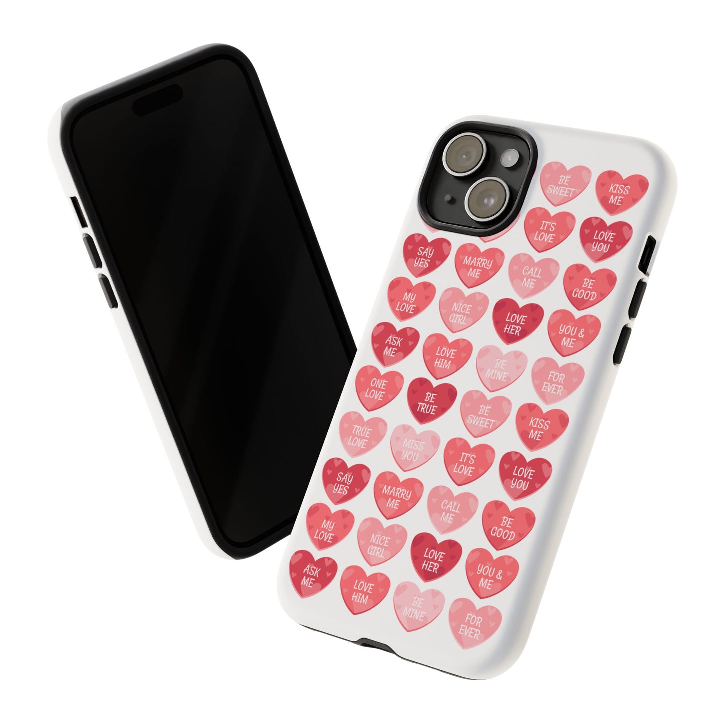 Phone Case — Pink Conversation Heart Pattern, Valentine’s Day Love Messages
