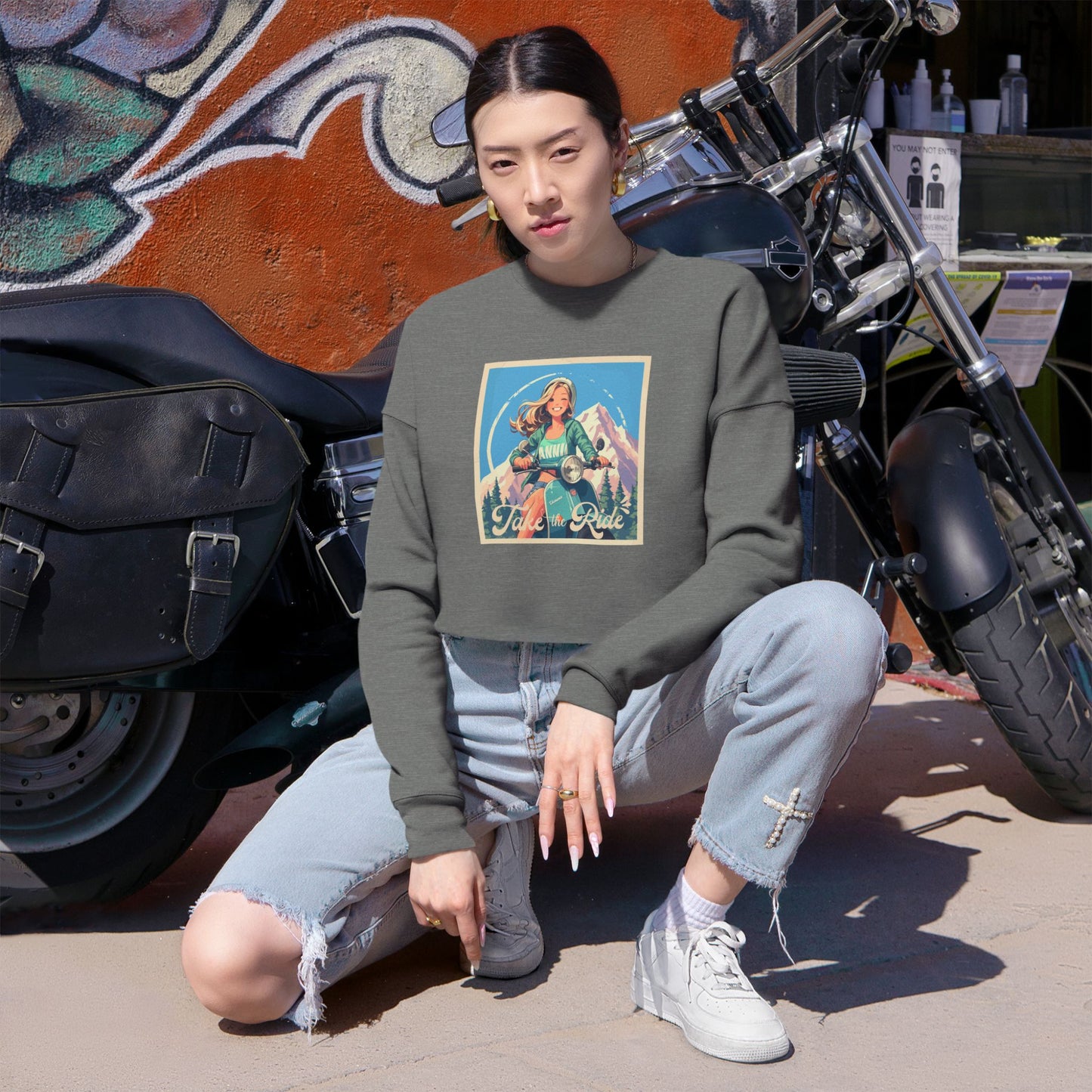 Retro motorbike  Cropped Sweatshirt