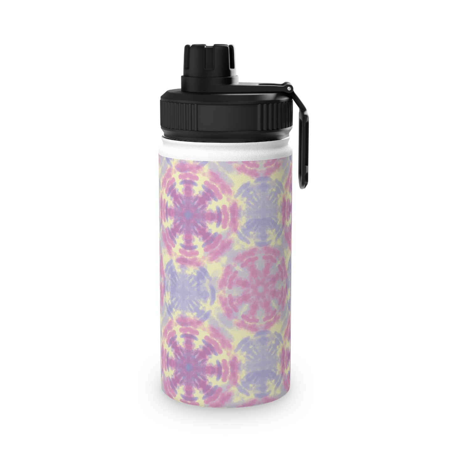 Tie-Dye Pastel Stainless Steel Water Bottle — Sports Lid, Pink & Lavender Kaleidoscope
