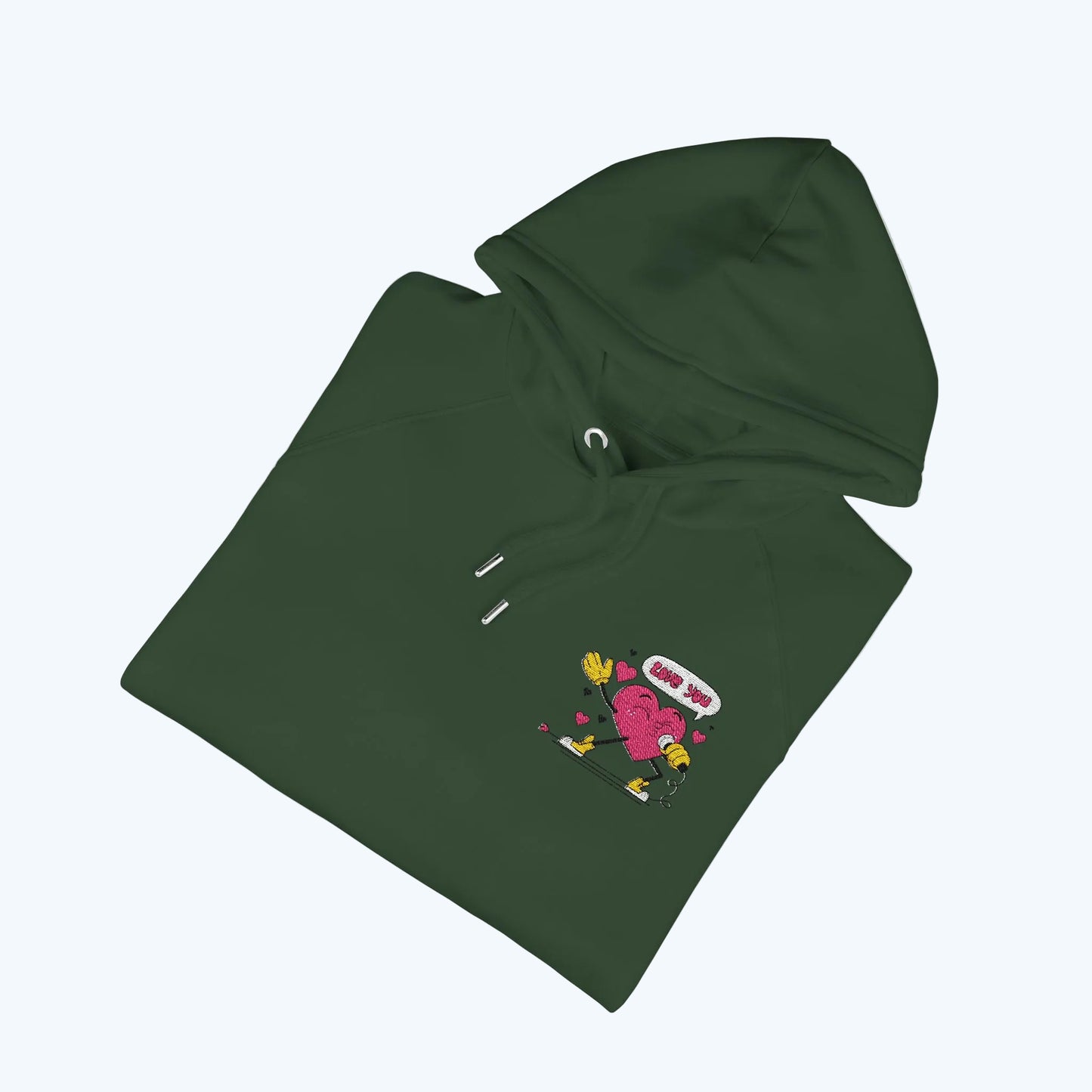 Embroidered Heart & Stars Hoodie — Cute Floral Chest Patch, Eco Raglan Sweatshirt