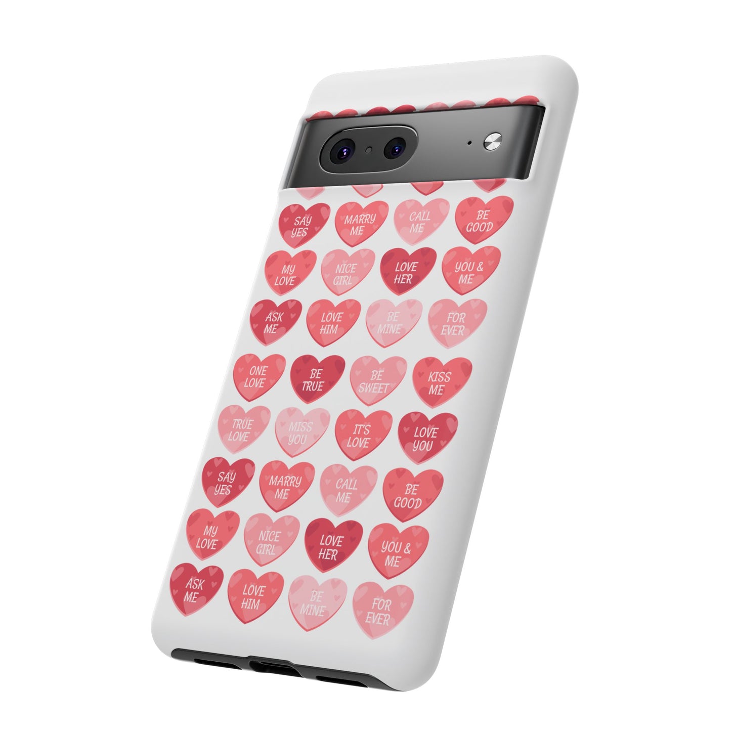 Phone Case — Pink Conversation Heart Pattern, Valentine’s Day Love Messages