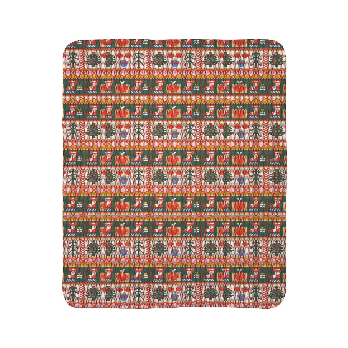 Cozy Holiday Fleece Sherpa Blanket - Festive Winter Design with Ornaments & Birds