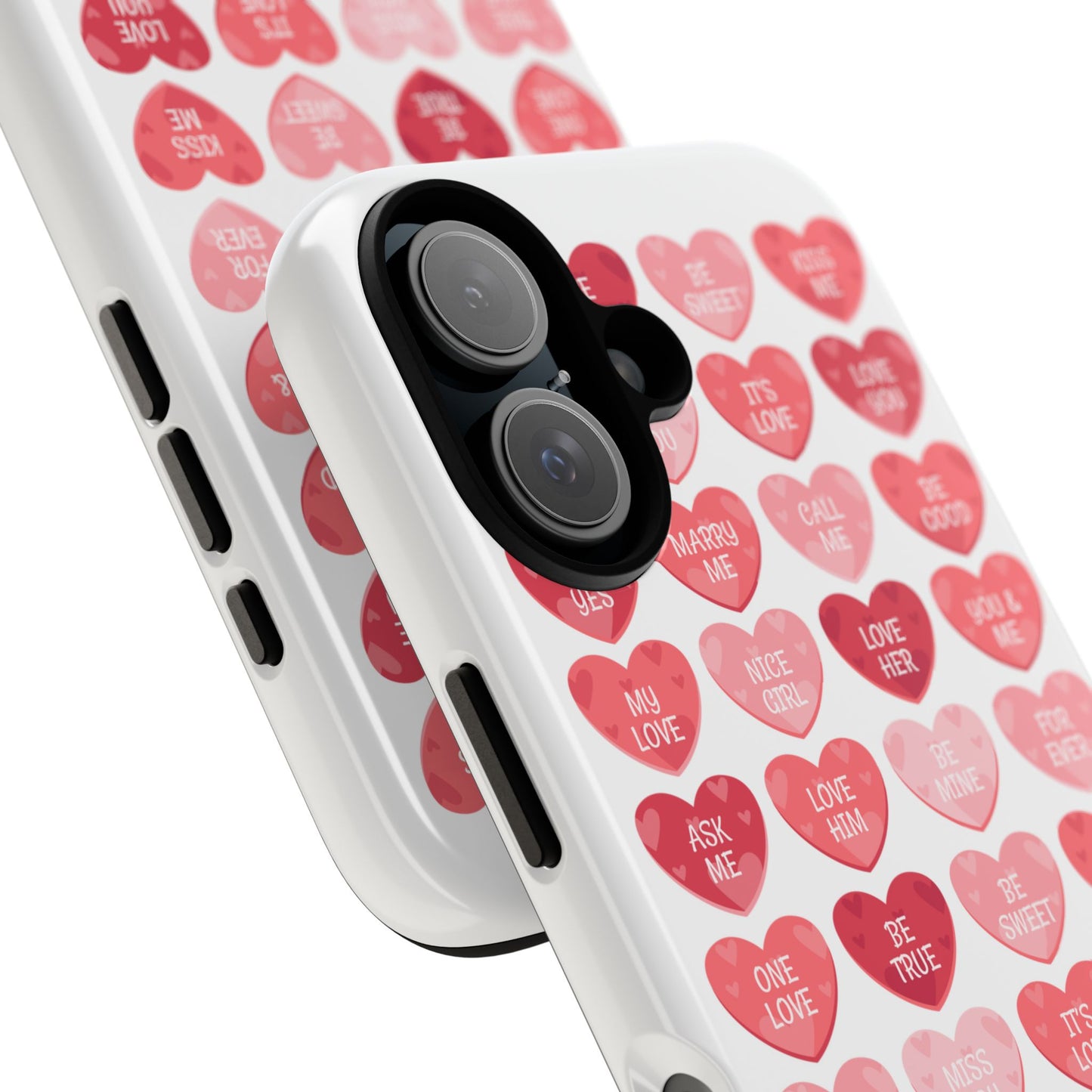 Phone Case — Pink Conversation Heart Pattern, Valentine’s Day Love Messages
