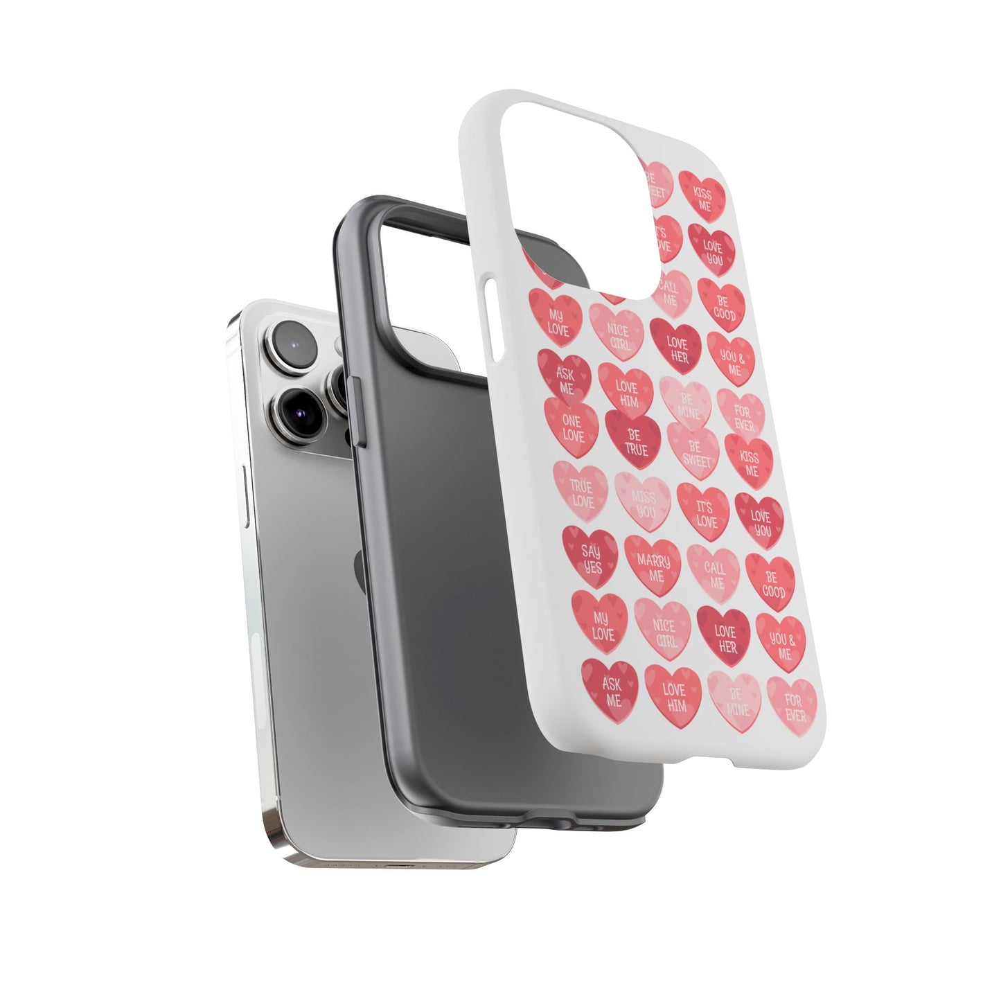 Phone Case — Pink Conversation Heart Pattern, Valentine’s Day Love Messages
